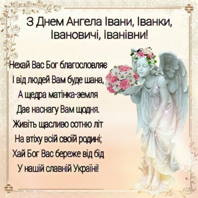 Листівка З Днем ангела для Івана, Іванки, Івановича та Іванівни